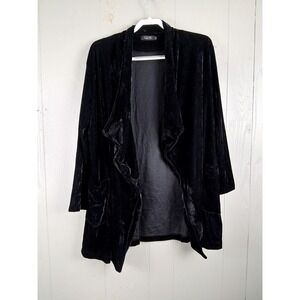 Amaryllis Black Velour Duster Open Front Cardigan L Long Sleeve‎ Boho Luxe Glam
